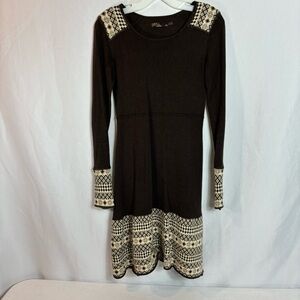 PRANA Carmen Sweater Dress Womens XS Brown Fair Isle Cashmere Blend Luxe Knit